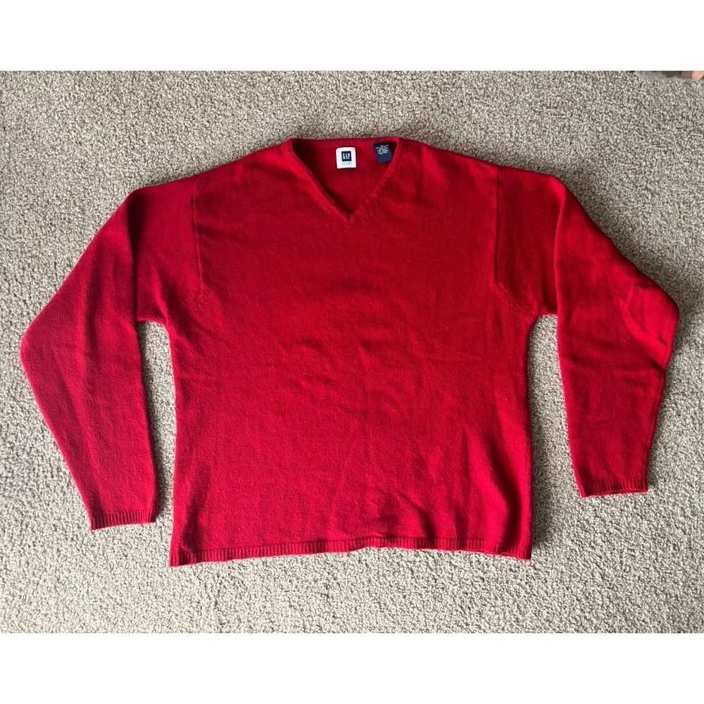 Vintage Y2K Mens XL 100% WOOL Knit Sweater Bright Red 2000s Luxury *Small Flaw‎